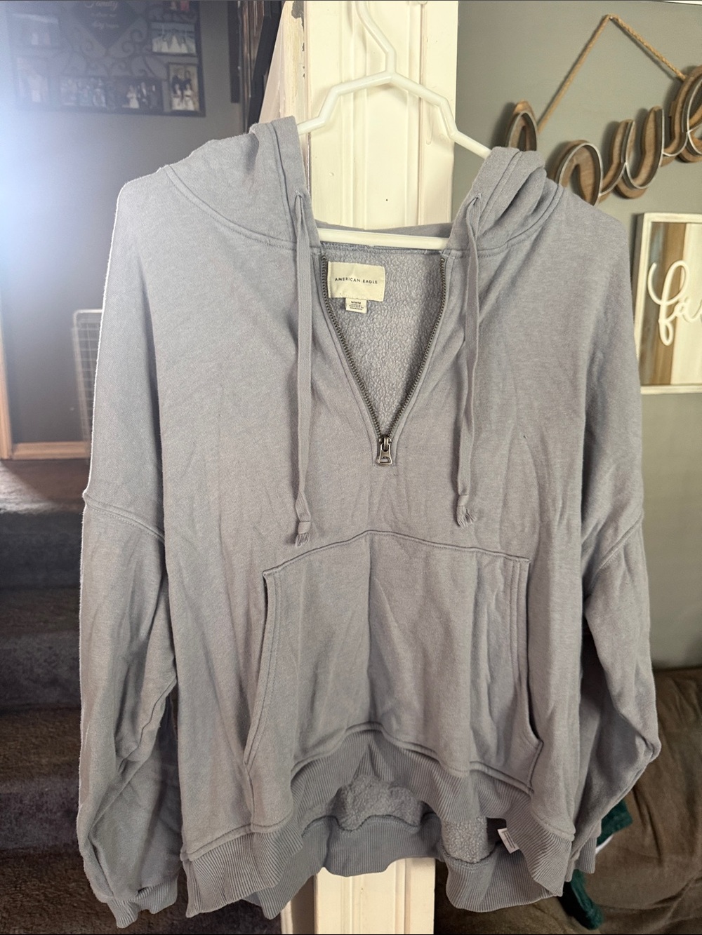American Eagle Outfitters Light Gray Pullover Half-Zip Hoodie